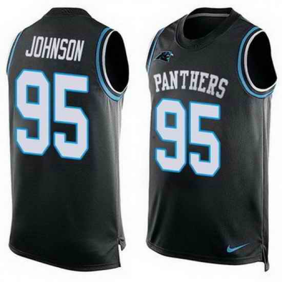Nike Panthers #95 Charles Johnson Black Team Color Mens Stitched NFL Limited Tank Top Jersey